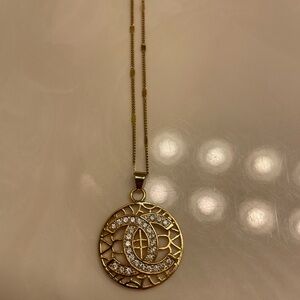 Gold Pendant Necklace with Crystal Accents